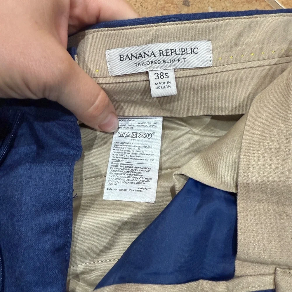 Banana Republic Tailored Slim Fit Wool Dress Pants Blue 38S Mens Trousers